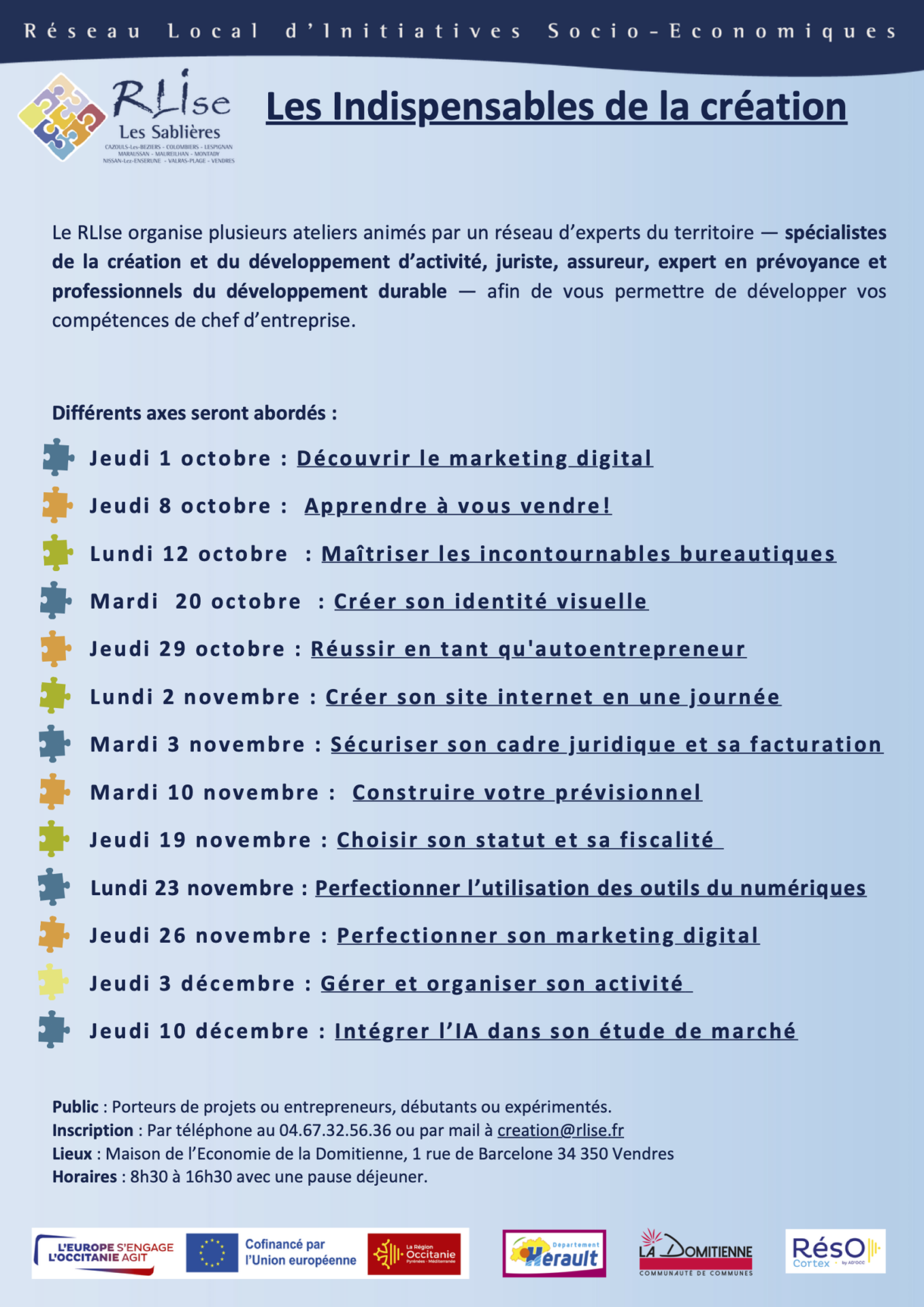 Ateliers Les indispensables de la création 2ième semestre 2026