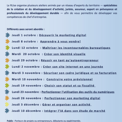 Ateliers Les indispensables de la création 2ième semestre 2026